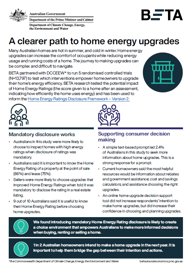 Home energy upgrades one pager cover.