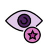 Attract attention: icon showing an eye attracted towards a shiny object