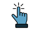 Highlight the ease: icon of hand with finger pressing a button