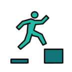 Intention-action gap: icon of person taking action (running up stairs)